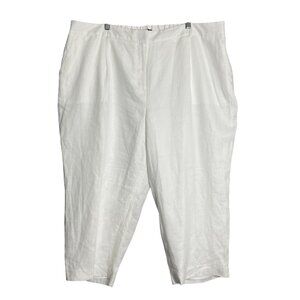 Talbots 100% Linen Bristol Crop Pant White Woemns Plus Size 22W Petite High Rise